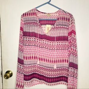 Decree NWT pink print blouse size large